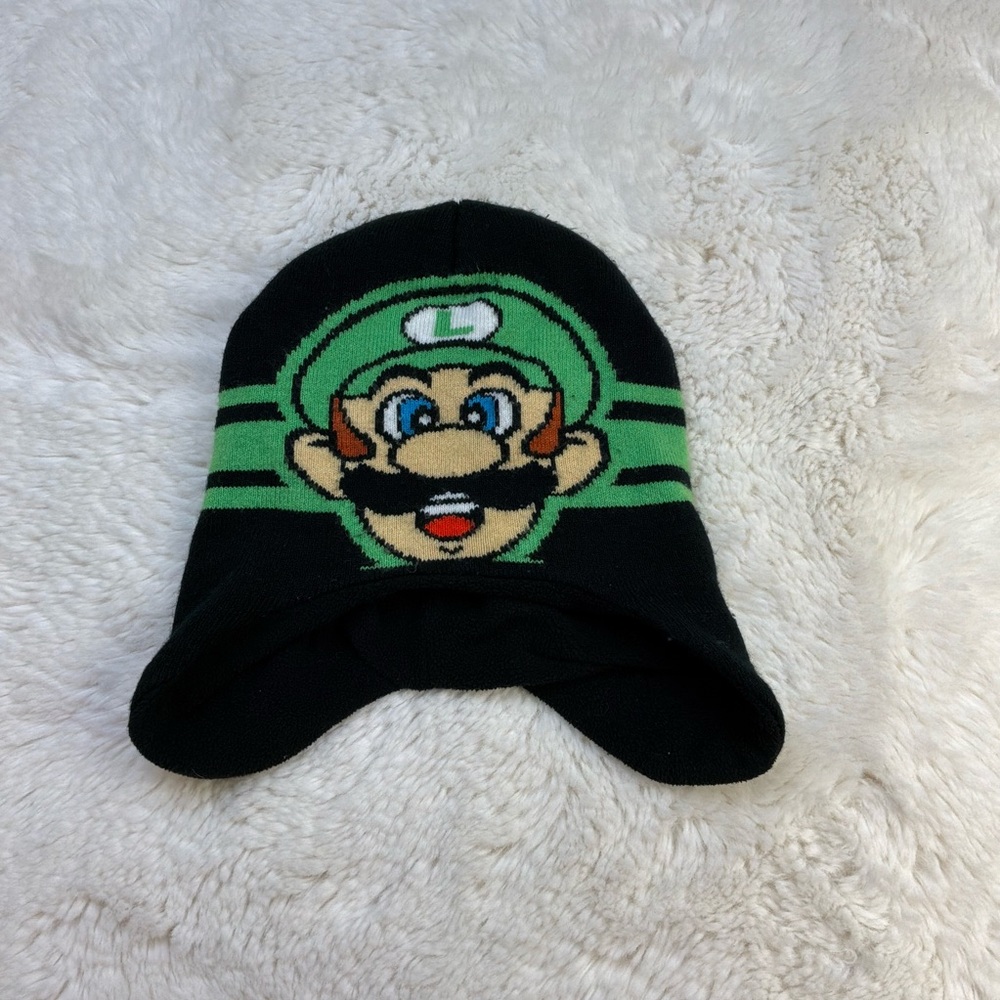 Nintendo Luigi Black and Green Beanie Youth OS Mario Fandom Winter